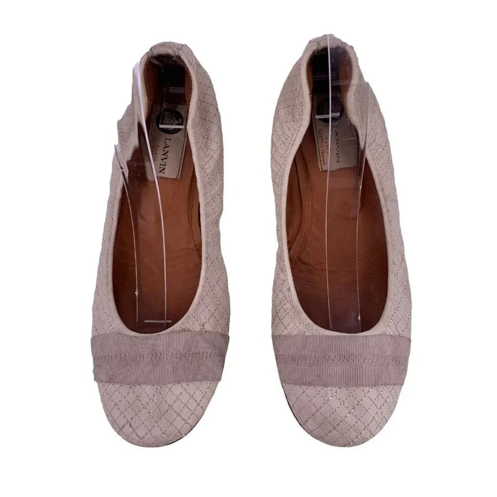 LANVIN Cream Quilted Leather Ballet Flats Size 8 Shoes